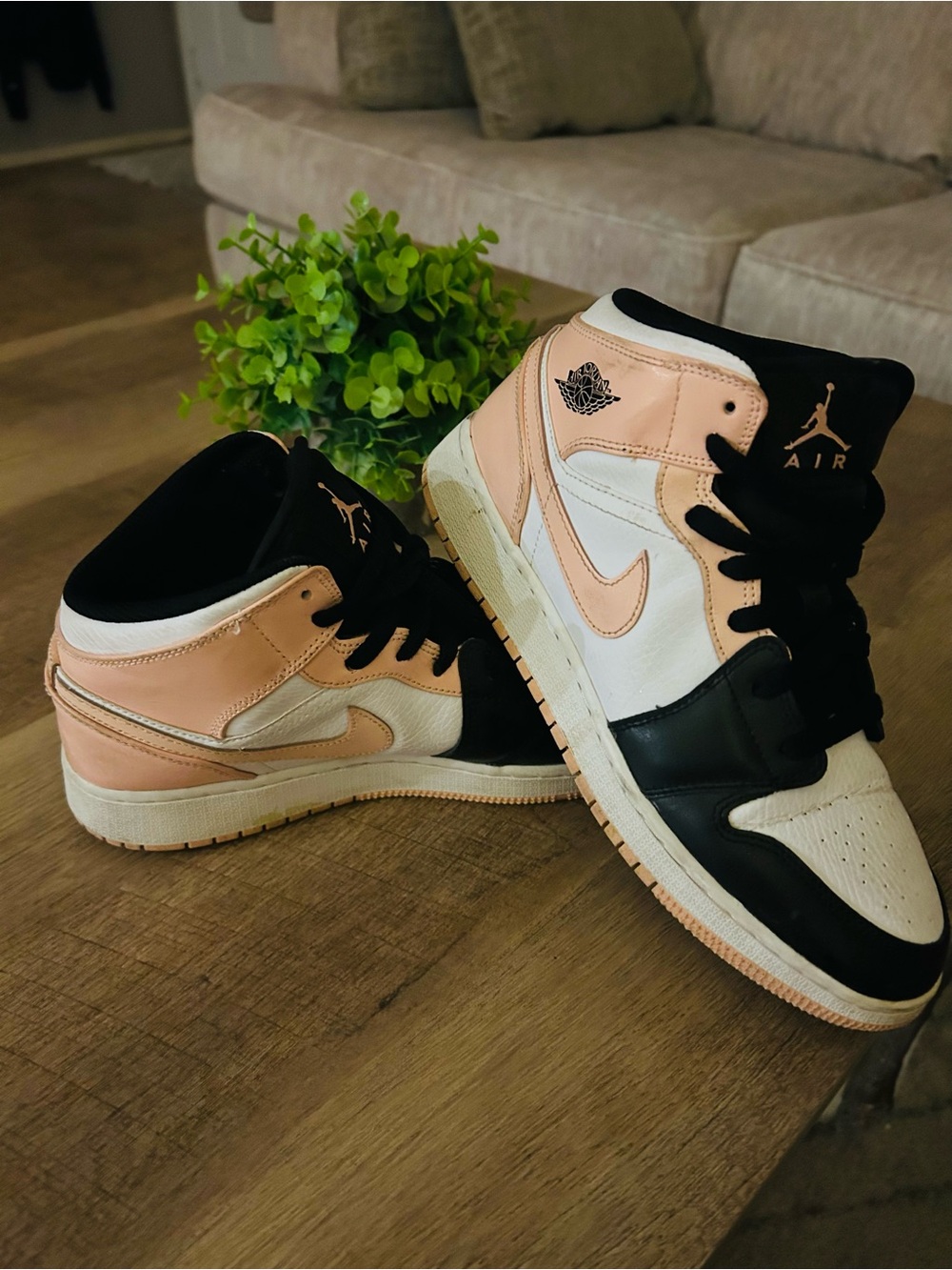 Air Jordan 1 Mid Women’s Sneakers in Peach/Black/White